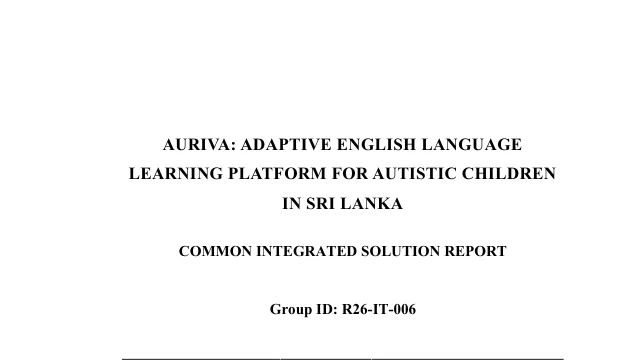 Cover page of the AURIVA Common Integrated Solution Report